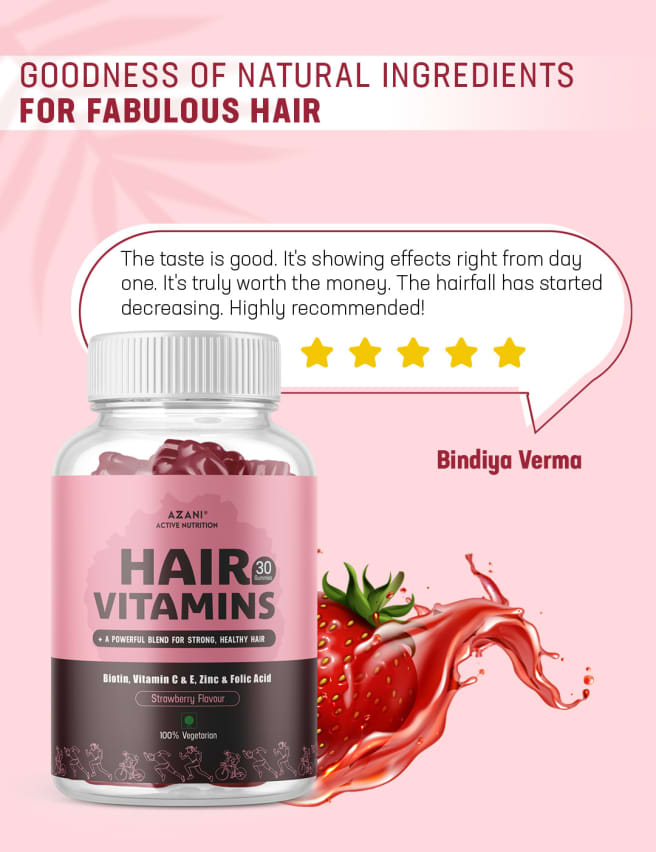 Azani Biotin Hair Gummies with Zinc, Iodine, Vitamin A, B, C, D & E & Folic  Acid | Hair Vitamins for Hair Growth, 30 Gummies