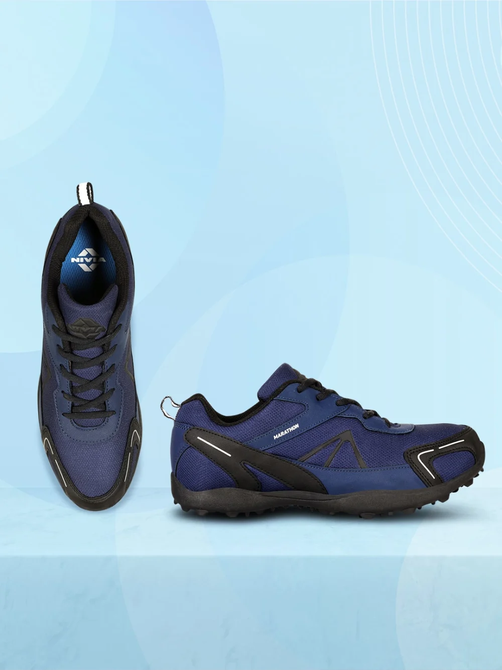 Nivia men's marathon mesh pu blue and black shop running shoes